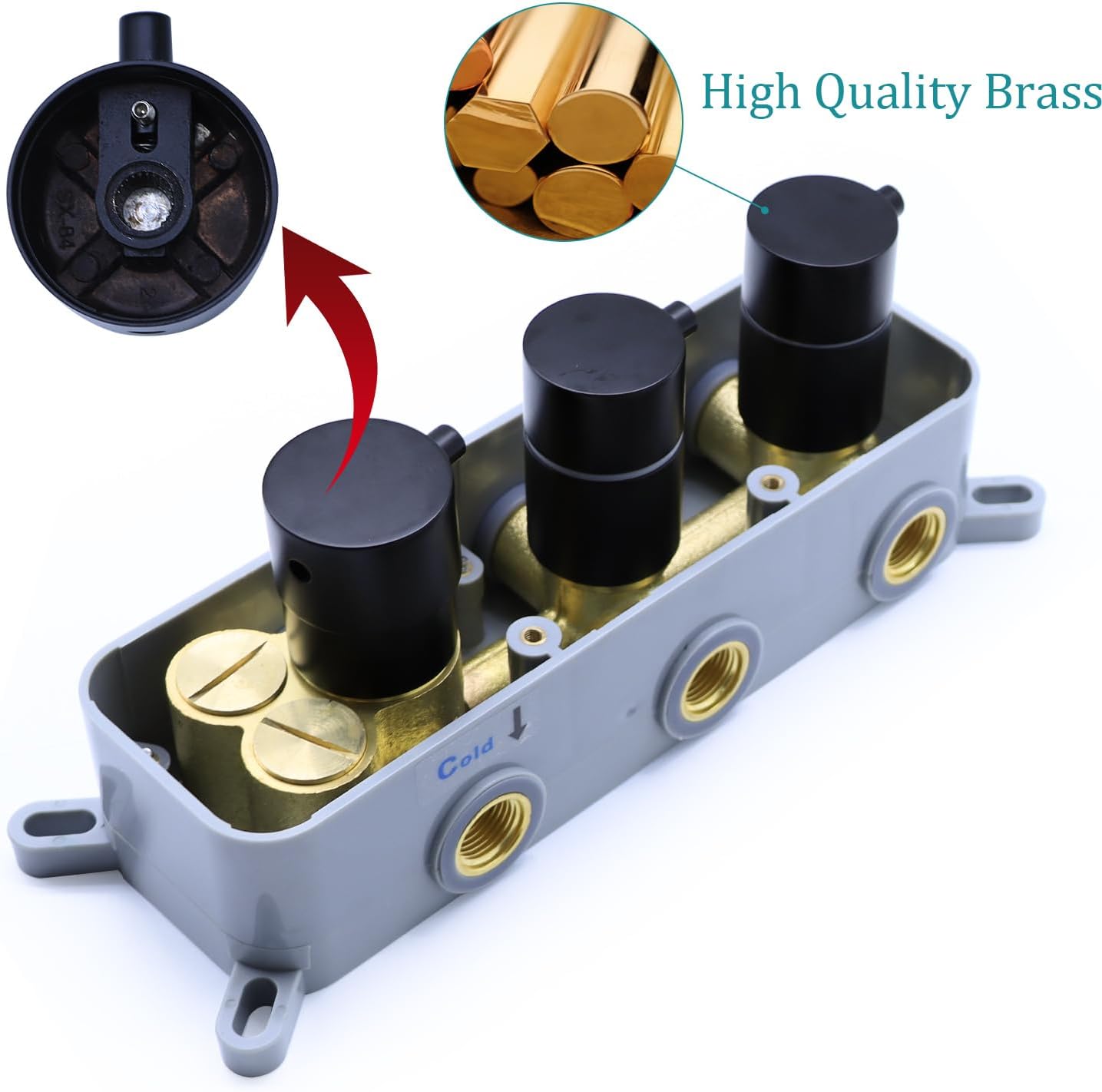 2 Function Shower Thermostatic Valve 3 Round Knob Valve Body Can Control Water Volume and Work at the Same Time Concealed Brass Bathroom Valve Replacement Rough-In Valves (Matte Black, 2-Way)