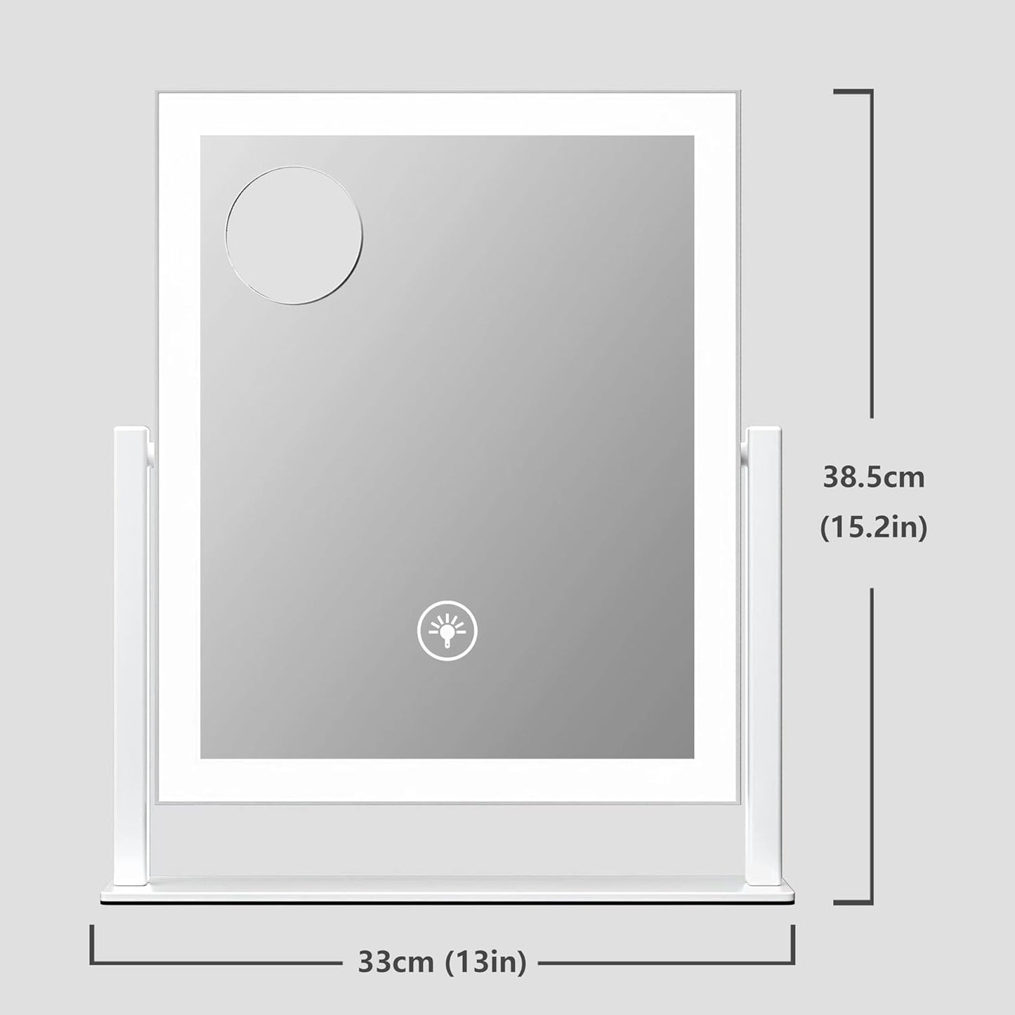 15.2" Lighted Makeup Mirror Hollywood Vanity Mirror with Lights, Three Color Modes,Detachable 10X Magnification Mirror, Smart Touch Control, 360°Rotation White