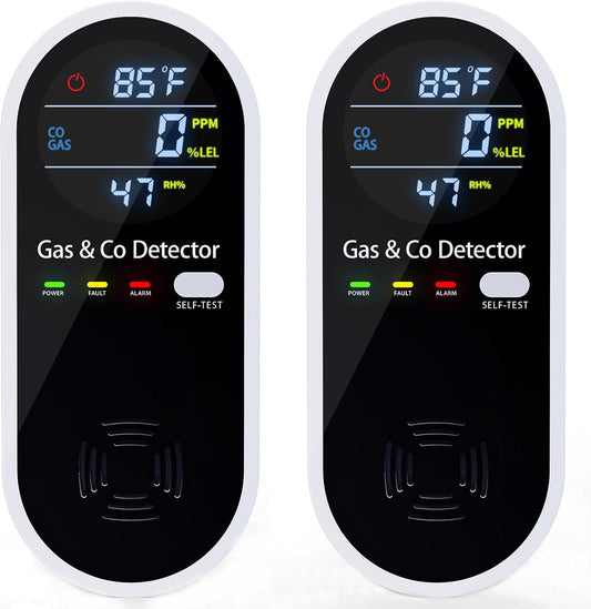 2 Pack Carbon Monoxide Detectors, 4-in-1 Combustible Gas & CO Detector Plug in with Temperature & Humidity Display for Home, RV & Travel