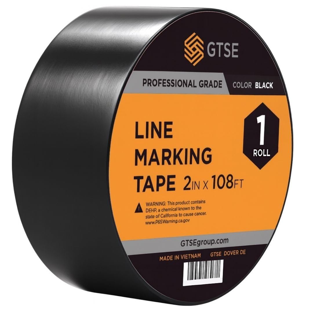 GTSE 2 inch x 108 ft Black PVC Vinyl Floor Tape, Safety Marking Tape, 6 mil Thick, Suitable for Dance Floors, Gyms, Warehouses, Sports Facilities