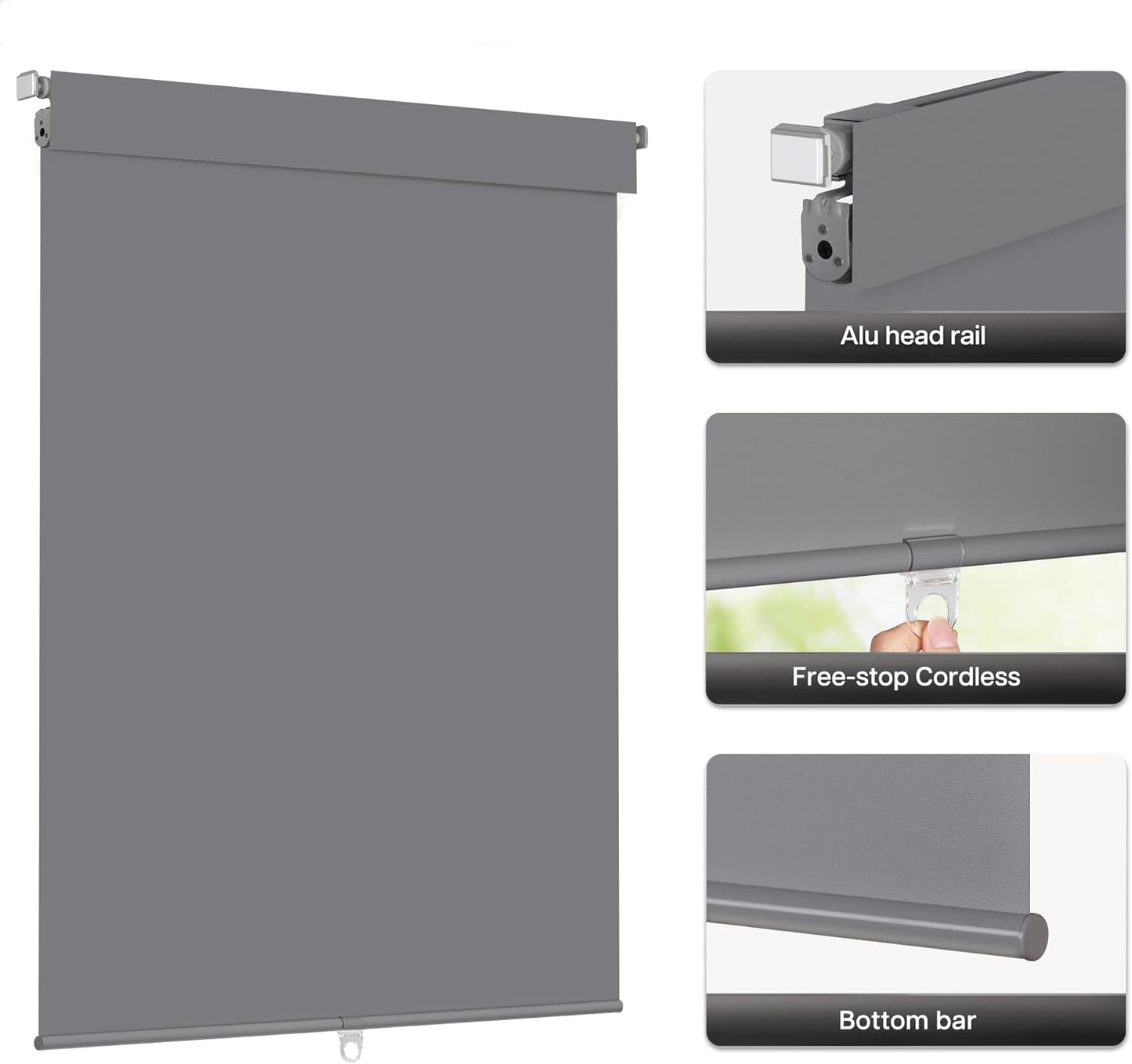 LazBlinds No Drill Blinds for Indoor Windows, Blackout Roller Shades, Cordless Window Blackout Blinds, Thermal Insulated Fabric UV Protection for Home and Office, 28.5" W x 48" H, Grey