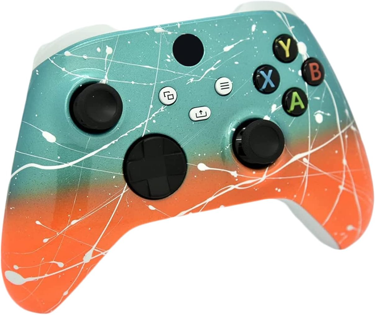 Hand Airbrushed Fade Custom Controller Compatible with Xbox Series X/S & Xbox One (Series X/S Teal & Orange White Drip)