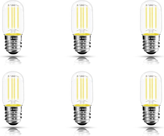 2.5 Inch E17 Intermediate Base LED Filament Bulb 360 Lumens, 5000K Daylight White Dimmable Appliance Bulb AC 120V, UL Listed T8 Microwave Light Bulbs Under Hood for Refrigerator Stove 6Pack