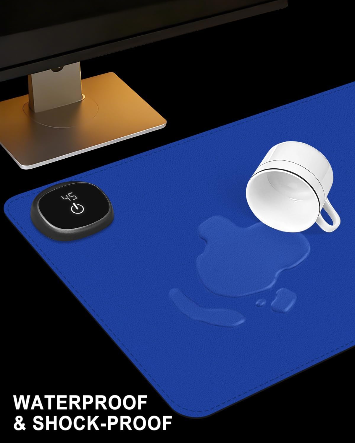 Heated Desk Pad, 31.5" x 13" Leather Non-Slip Warm Desk Pad, Large Mouse Mat with 3 Levels Heating & 3 Hours Auto Shut-Off, Hand and Foot Warmer for Office, Home, Navy Blue