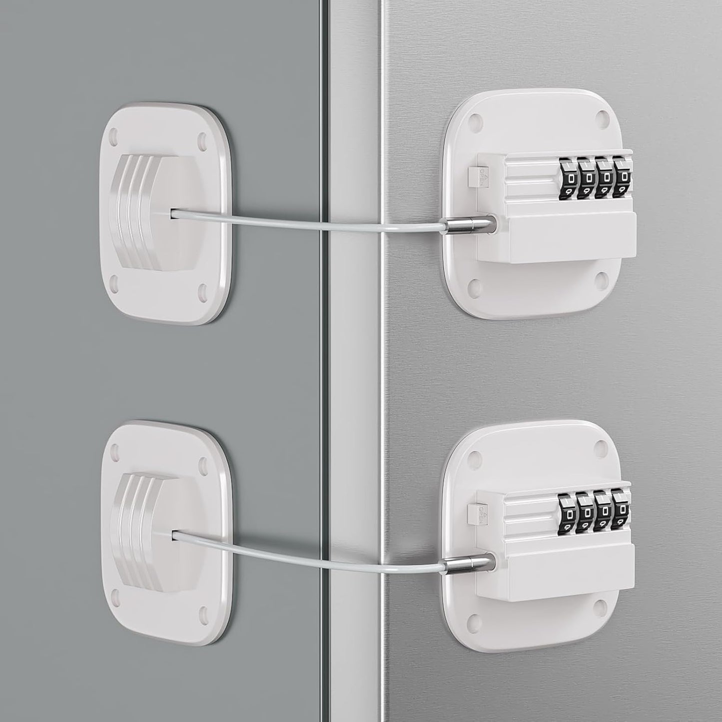 2 Pack Fridge Lock with Combination, No Key Required, Upgrade Refrigerator Lock with Adhesive and Screws, Freezer Cabinet Pantry Drawer Latch to Keep Door Closed, for Kids Adults Cats & Dogs, White