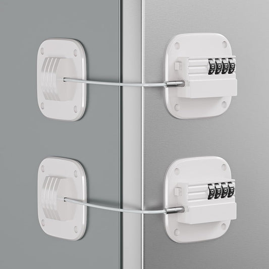 2 Pack Fridge Lock with Combination, No Key Required, Upgrade Refrigerator Lock with Adhesive and Screws, Freezer Cabinet Pantry Drawer Latch to Keep Door Closed, for Kids Adults Cats & Dogs, White