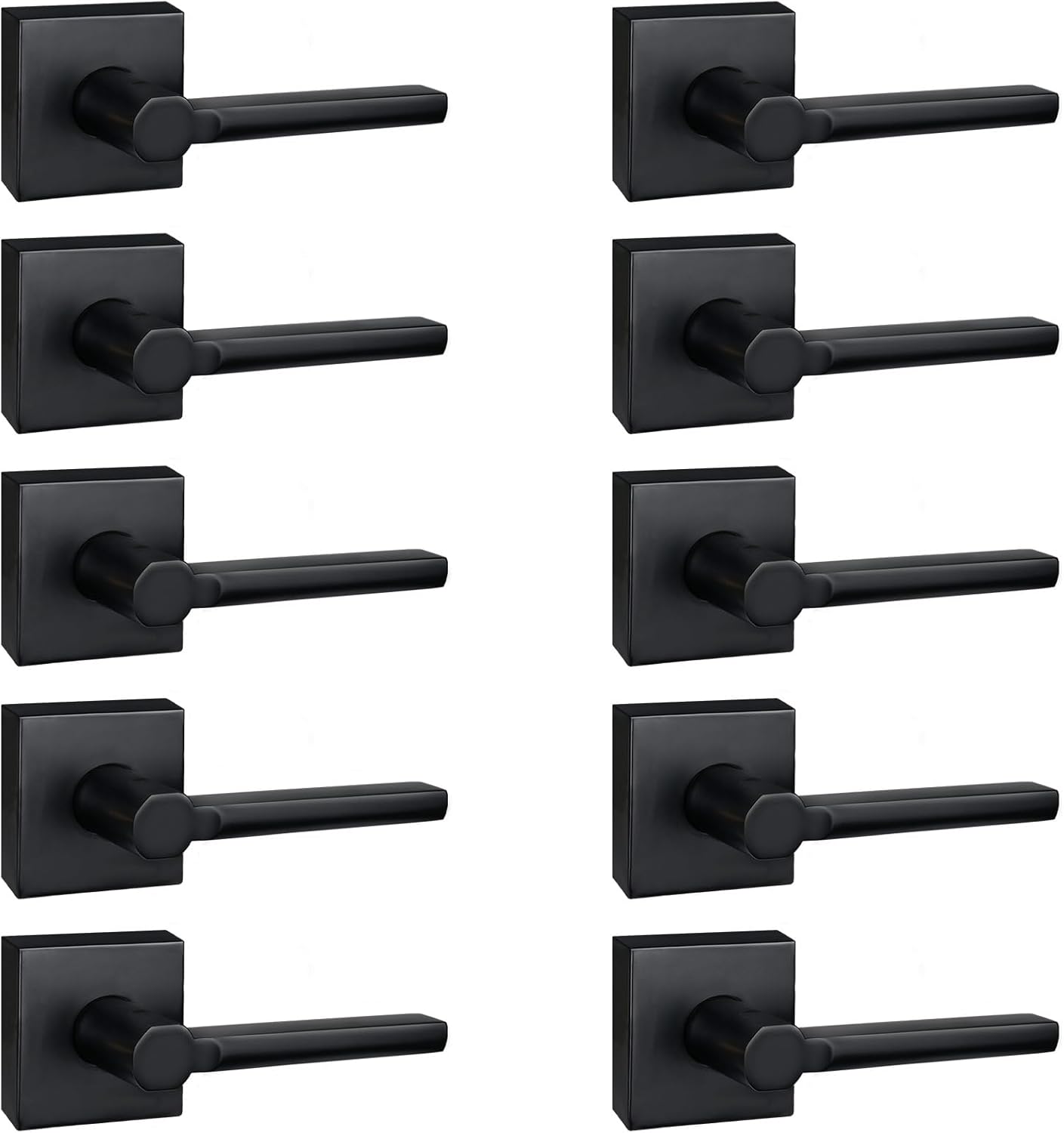 10 Pack Dummy Door Levers in Matte Black, Heavy Duty Interior Handle Lock for Closet Pantry, Non-Turning, Single Sided, Reversible for Left/Right Hand