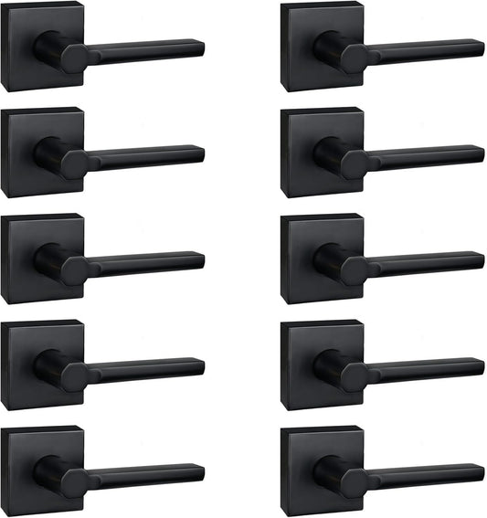 10 Pack Dummy Door Levers in Matte Black, Heavy Duty Interior Handle Lock for Closet Pantry, Non-Turning, Single Sided, Reversible for Left/Right Hand