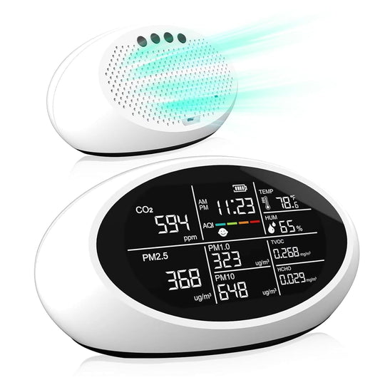 18 in 1 Air Quality Monitor Indoor, Portable CO2 Detector for CO2, Temperature (°F), Humidity, VOC, PM2.5, PM1.0, PM10 & Time Display, 【Dual Chip & High Accuracy】Air Quality Tester for Home