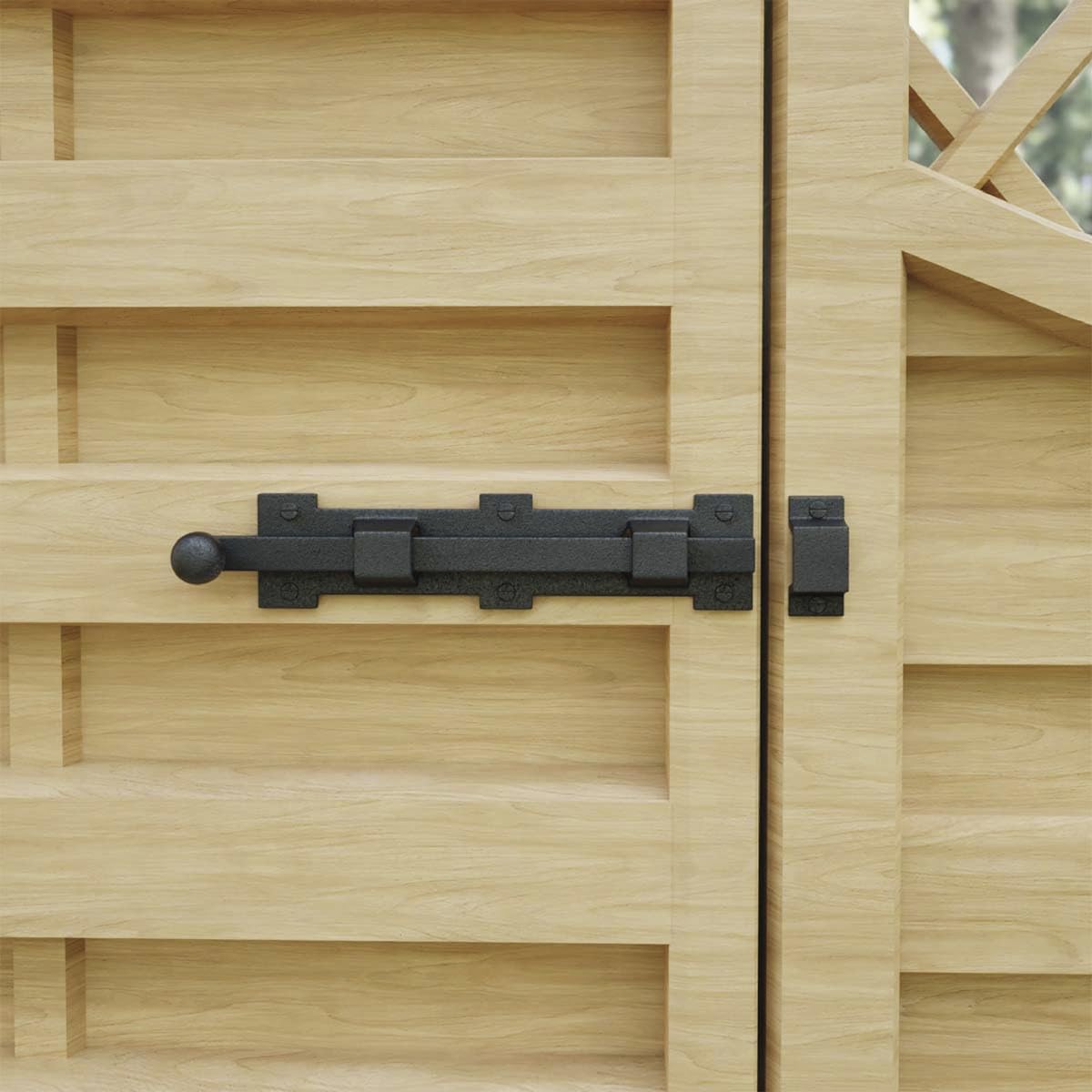 Renovators Supply Manufacturing Slide Bolt Latch 8 3/4 in. Black Wrought Iron Ball Tip Style Slide Bolt with Mounting Hardware