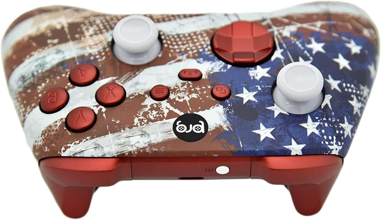 Hand Airbrushed Fade Custom Controller Compatible with Xbox Series X/S & Xbox One (Series X/S U.S Flag W/Red Inserts)