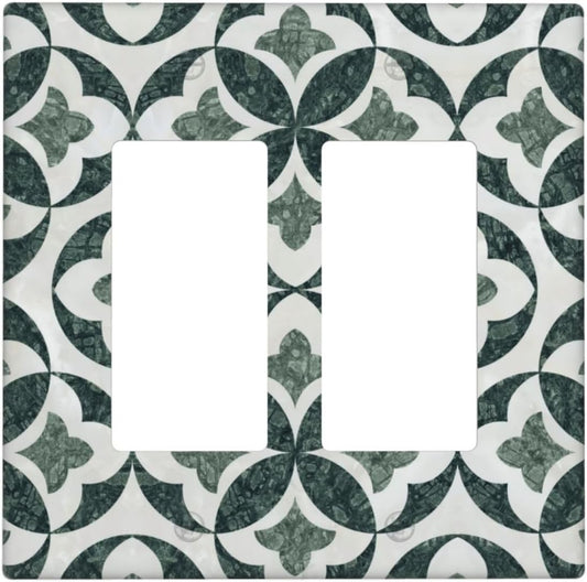 Green Luxury Modern Cubic Marble 2 Gang Double Rocker Decorative Light Switch Covers Electrical Faceplate Switch Plates for Bathroom Kitchen Home
