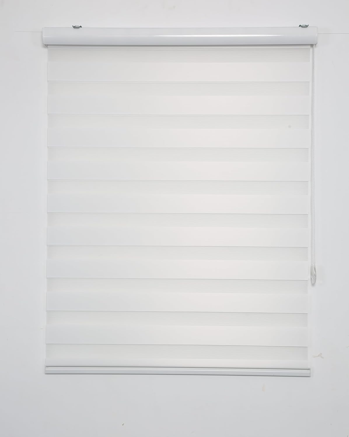 Shadesu Custom Size Zebra Blinds for Windows, 64" W x 72 H, White, Dual Layer Free-Stop Zebra Shades, Light Control for Day and Night, Sheer Blinds for Indoor Windows, Bedroom, Kitchen