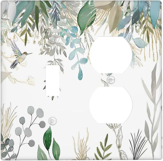 Green Tropical Palm Leaves Flower Plants Hummingbird Wallplates 1 Toggle 1 Duplex Switch Plate Electrical GFCI Faceplate Decorative Light Switch Covers for Bed Room Living Room Decor