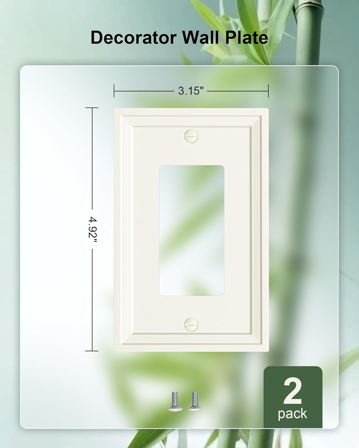2-Pack Decorator Outlet Cover Plate, Light Almond Modern Decorative Switch Plates and Outlet Covers, Natural Bamboo Fiber Wall Plates for Electrical Outlets