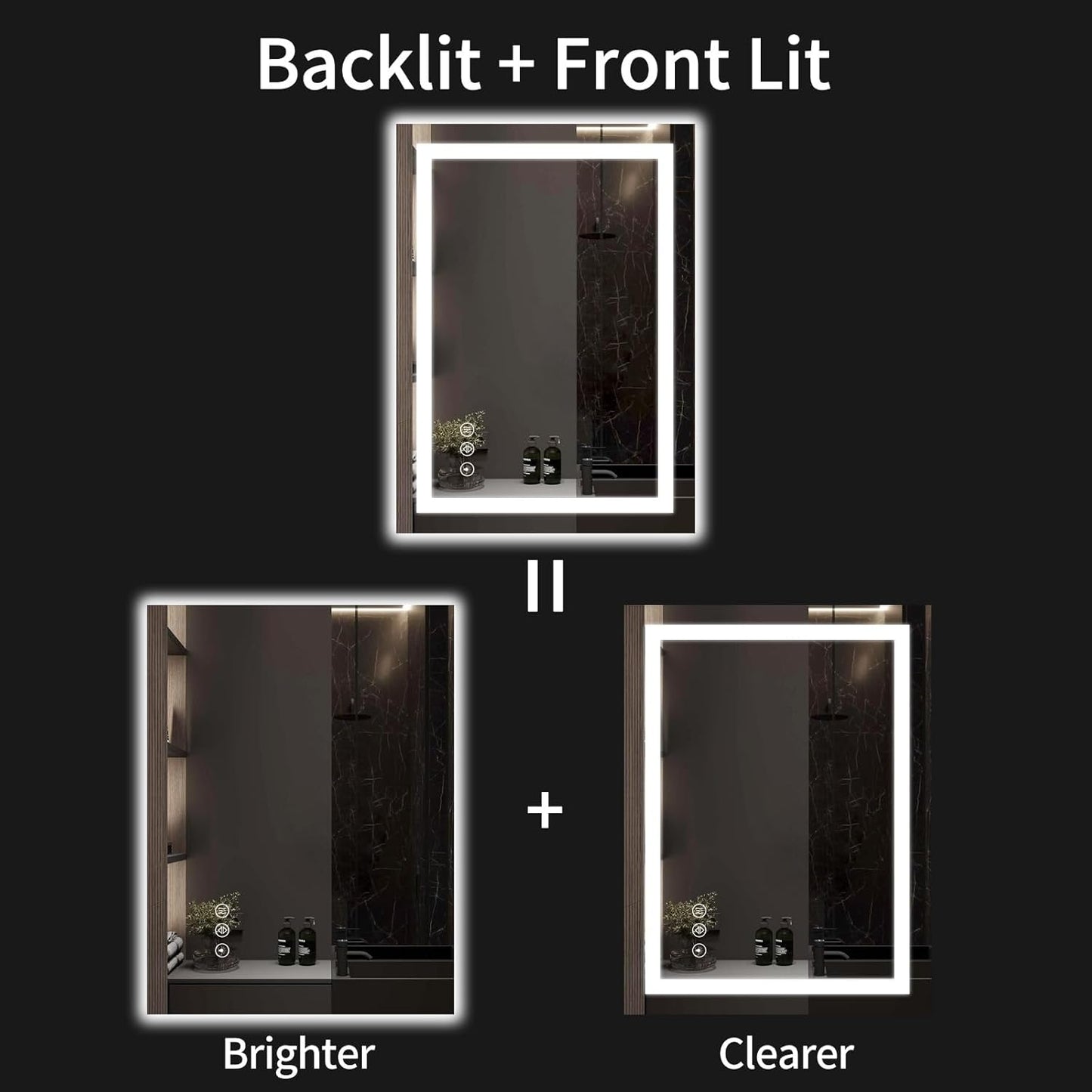 24"x32" LED Bathroom Mirror with Lights, Dimmable, Anti-Fog, Lighted Bathroom Vanity Mirror for Wall, Backlit + Front Lit, Memory Function, Shatter-Proof, Tempered Glass