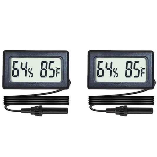 2-Pack Mini Digital Hygrometer Thermometer Gauge with Probe LCD Display Temperature Fahrenheit Humidity Meter for Incubator Reptile Plant Terrarium Sealed Containers Guitar Case