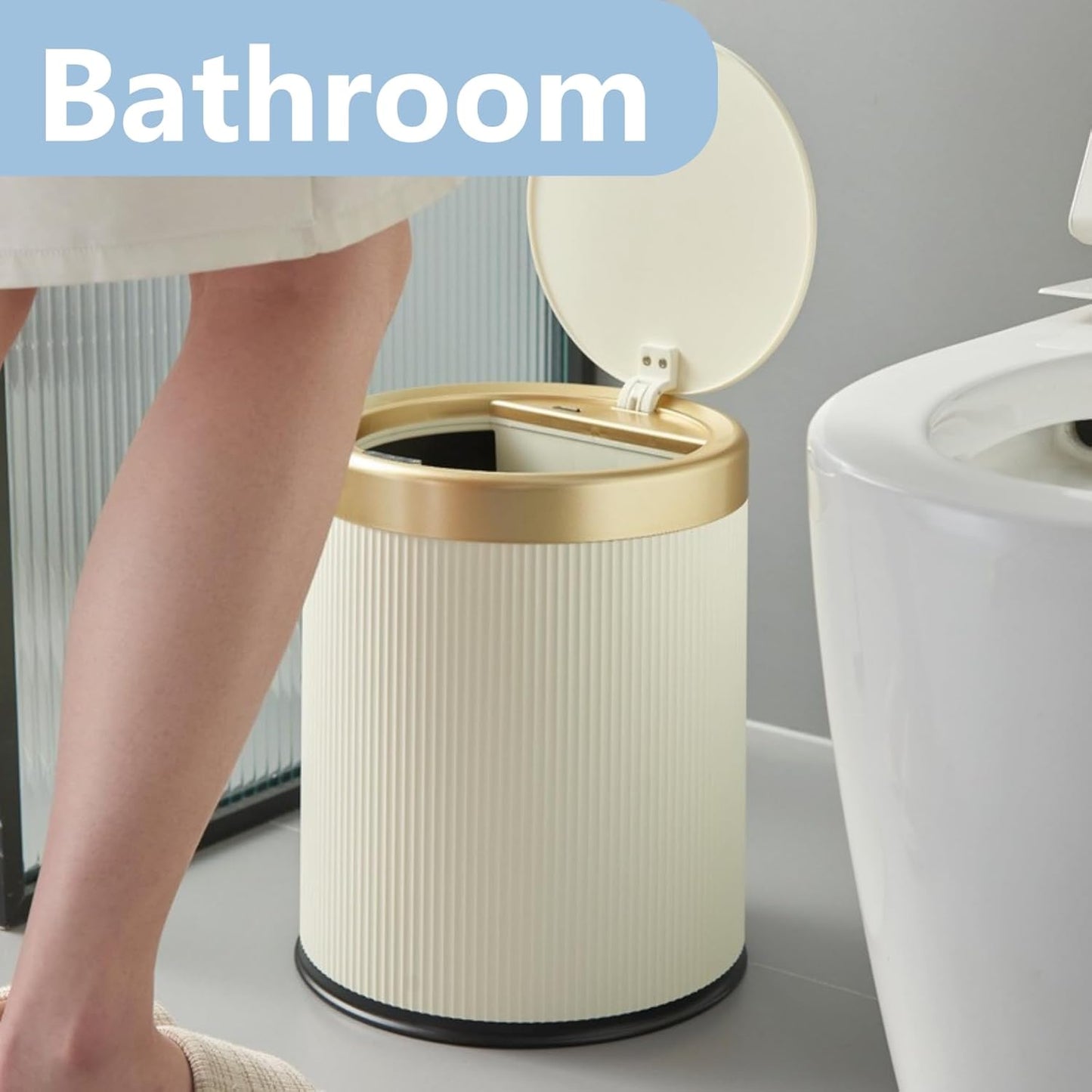 2Pack Automatic Bathroom Trash Can, Touchless Motion Sensor Garbage Can with Lid, Smart Dog Proof Trash Bin, Plastic Wastebasket for Bedroom, Office, Living Room, 2.8 Gallon+3.7 Gallon (Cream White)