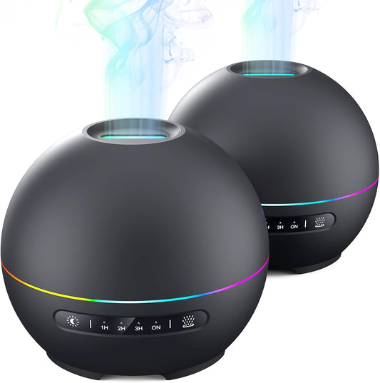 2 Pack Essential Oil Diffuser for Home - 200ml Ultrasonic Aromatherapy Diffuser with 4 Timers & 7 Colors Night Lights, 20dB Quiet Working for 10 Hours (Black+Black)