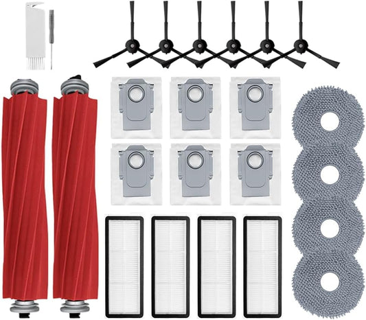 24Pcs Qrevo S Accessories Kit Replacement Compatible with Roborock Qrevo S/Qrevo Plus/Qrevo Pro Robot Vacuum, 2 Main Brush, 4 Mop Cloth Pads, 6 Side Brushes, 4 HEPA Filters,6 Dust Bag, 1 Cleaning Tool