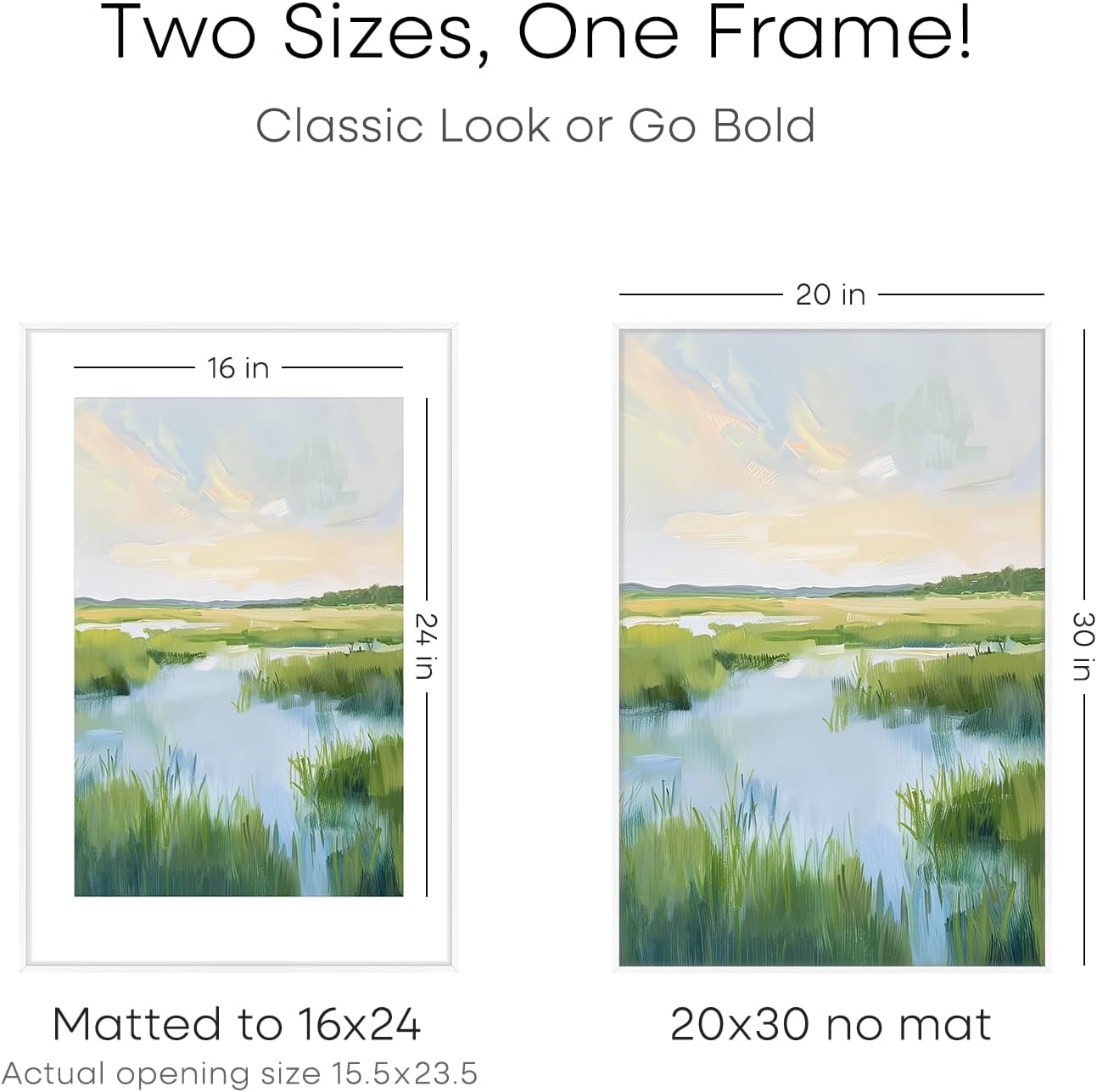 Homeforia 20x30 Poster Frame White, High End Metal 20 x 30 Picture Frames with Mat 16 by 24 inch Photo, 30x20 Large Frame for Wall, 20x30 Thin Frame Matted to 16x24, Tempered Glass, Wall Kit, Set of 1