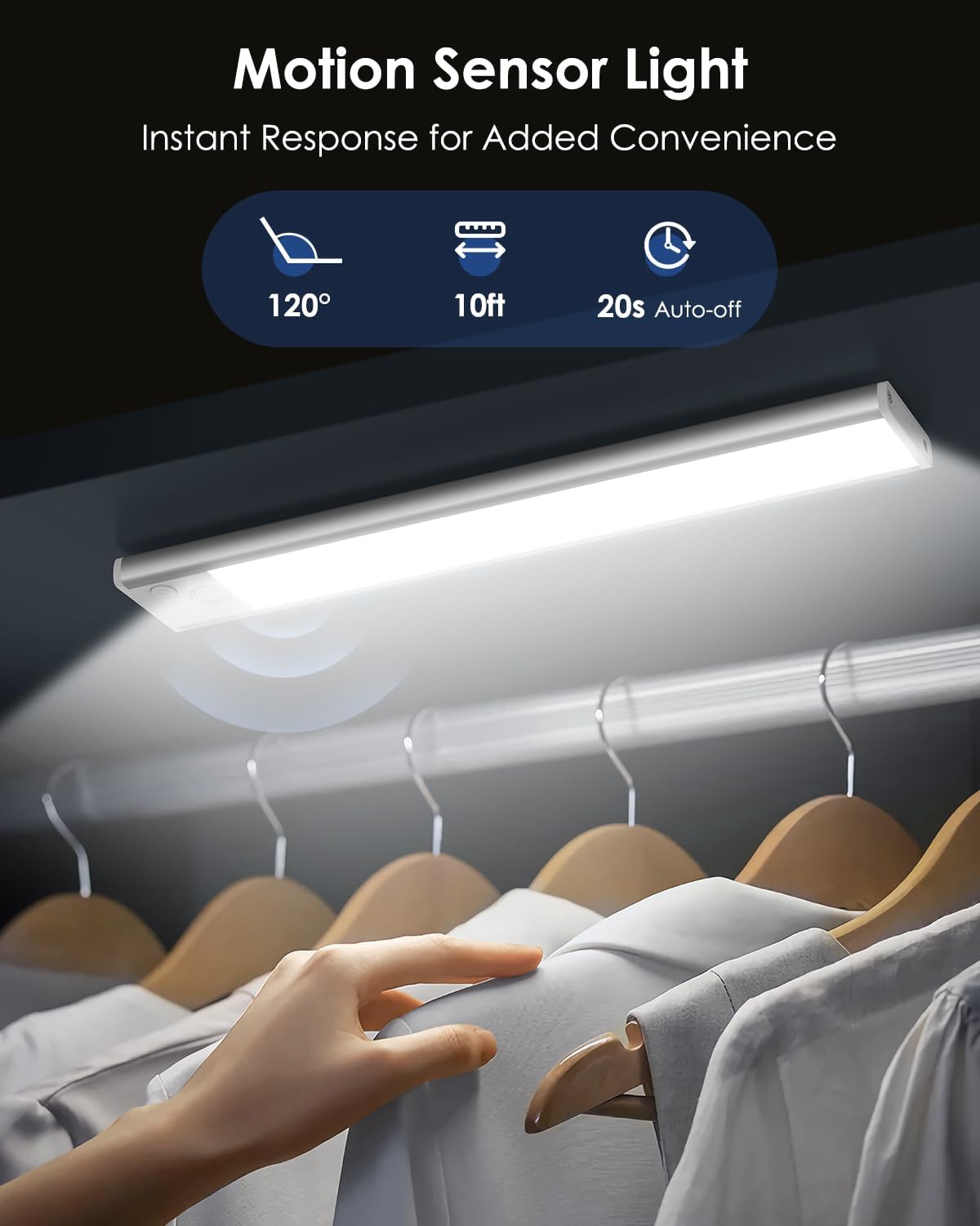 2-Pack Under Cabinet Lighting, Upgraded 3200mAh Rechargeable Under Cabinet Lights Wireless, LED Motion Sensor Light Indoor Closet Lights Under-counter Light Fixtures for Kitchen, Hallway, Pantry, 14in