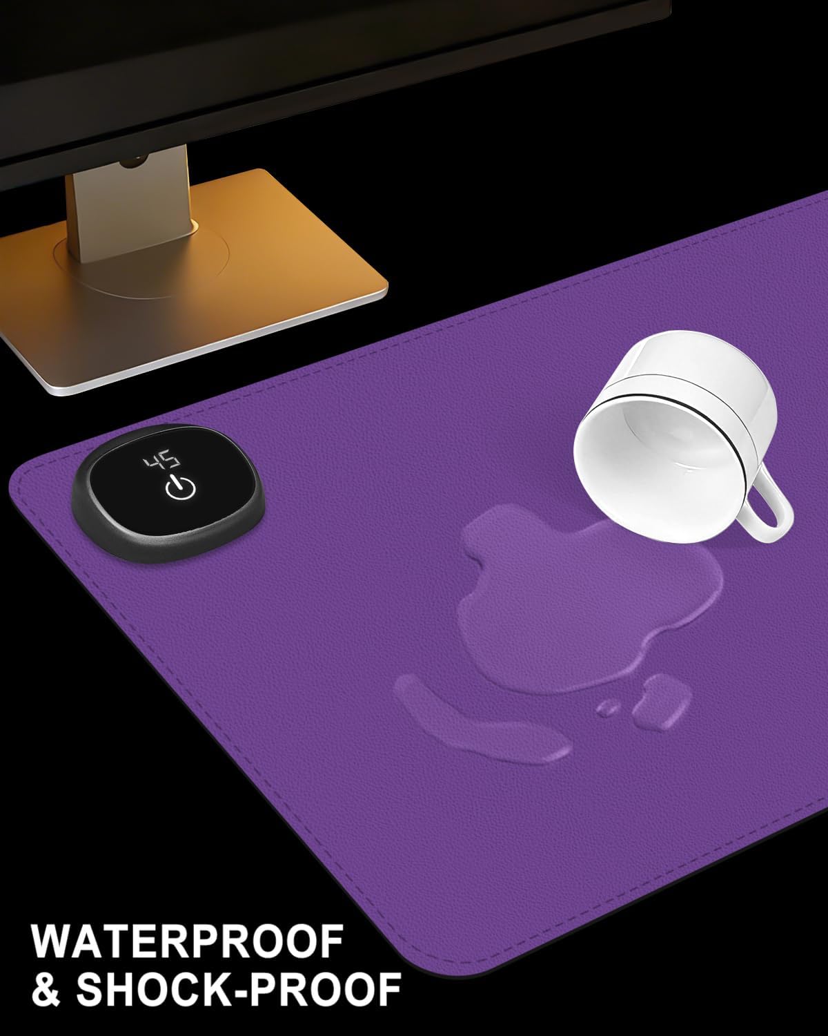 Heated Desk Pad, 23.6" x 14.2" Leather Non-Slip Warm Desk Pad, Large Mouse Mat with 3 Levels Heating & 3 Hours Auto Shut-Off, Hand and Foot Warmer for Office, Home, Purple