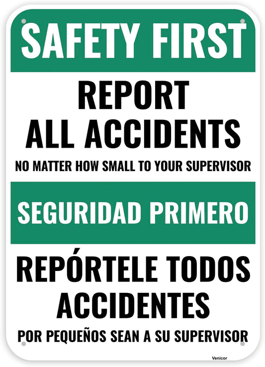 1PC Safety Sign, 14 x 10 Inches - Aluminum - Safety Decorations Posters For Workplace - Bilingual Spanish