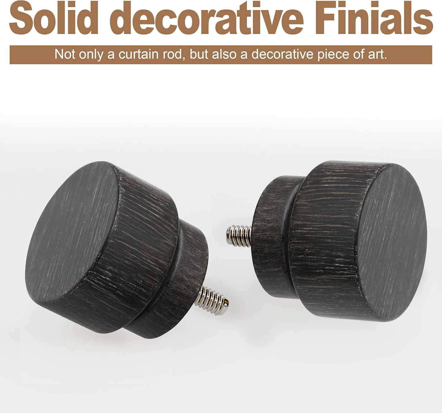 2 Pack Black walnut wood Grain Curtain Rods for Windows 48 to 84 Inches 1" Diameter Heavy Duty Window Curtain Rod Adjustable with Solid Finials for Living Room Bedroom Kitchen Farmhouse Outdoor