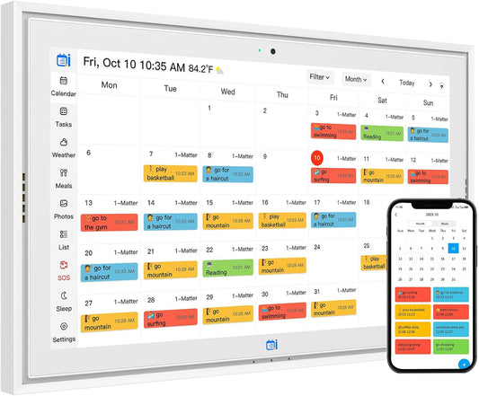 15.6 inch Digital Calendar Wall Planner & Chore Chart, IPS Touchscreen Interactive Display, Smart Family Schedules, Digital Picture Frame for Seamless Scheduling, Gift for Christmas Family (White)