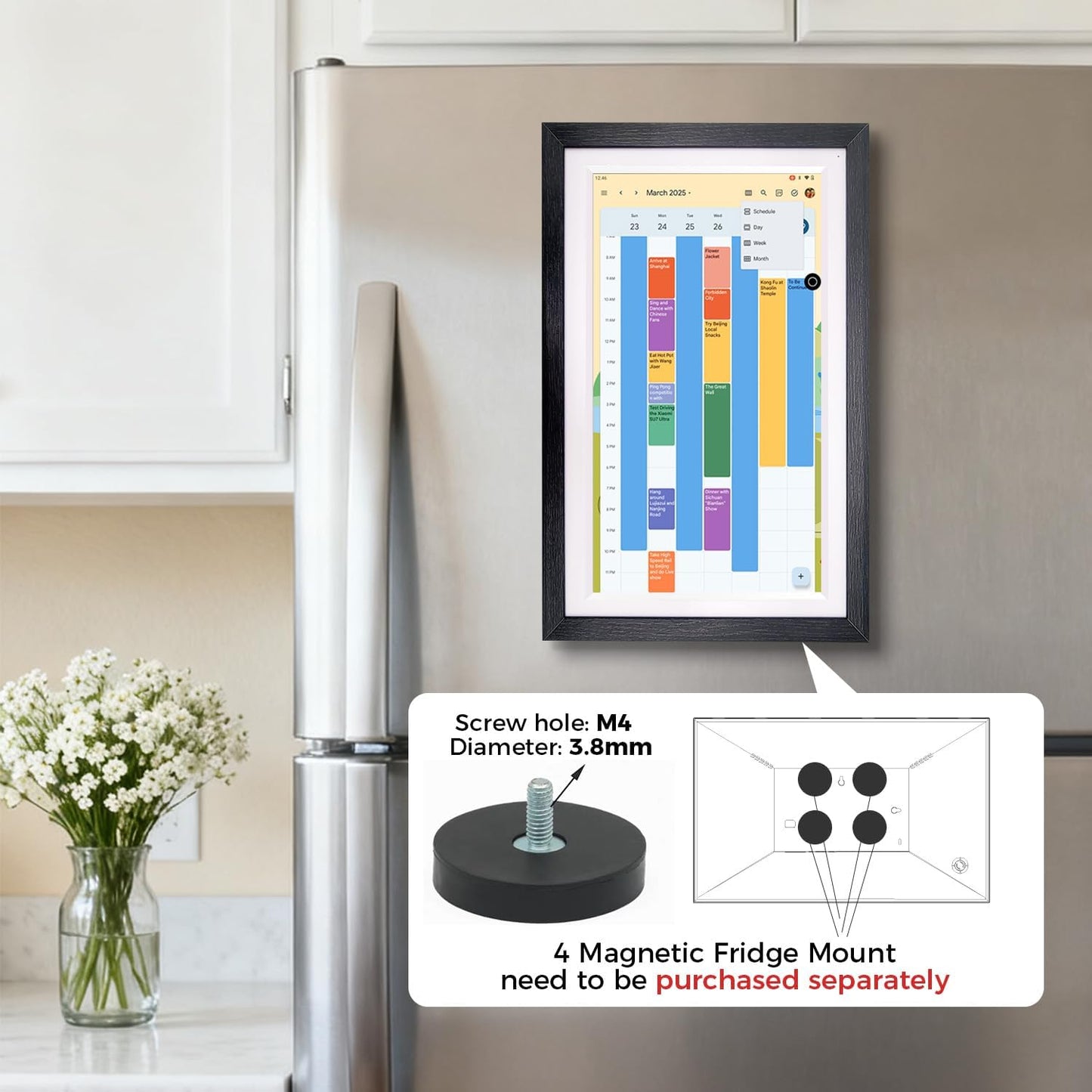 15.6" All-in-one Smart Display|Digital Google Calendar No Subscription|Picture Frame with Anti-Glare Touchscreen|Built-in Li-Battery|Wall-Mount or Desktop|Google Home Hub,App Store (15.6" Walnut Wood)