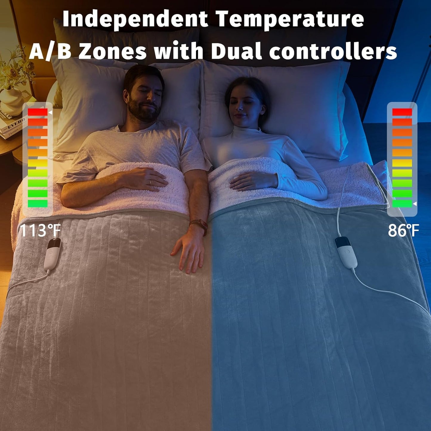 Heated Electric Blanket King Size - 90" x 100" Heating Blanket with Dual Control, 10 Heating Levels & 8 Hours Auto Off, Soft Warm Flannel Blanket, Christmas Birthday Gifts for Senior Grandma