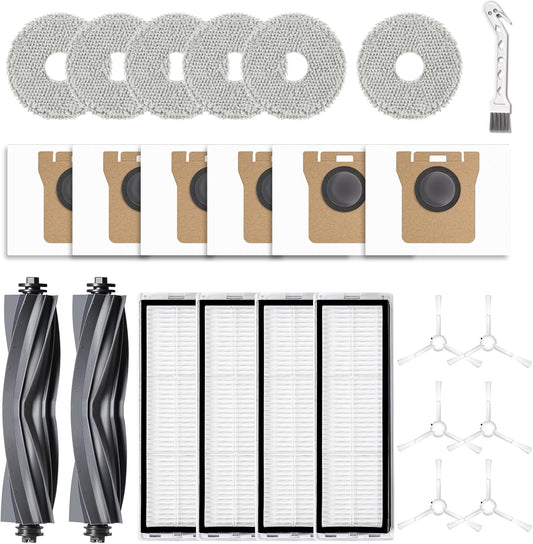 24Pcs Replacement Parts for Dreame L10s Ultra/L10 Ultra Vacuum Cleaner Accessories Kit, 2 Main Brush, 4 HEPA Filters, 6 Mop Pads, 6 Dust Bags, 6 Side Brushes [Not for L10s Pro Ultra Heat]