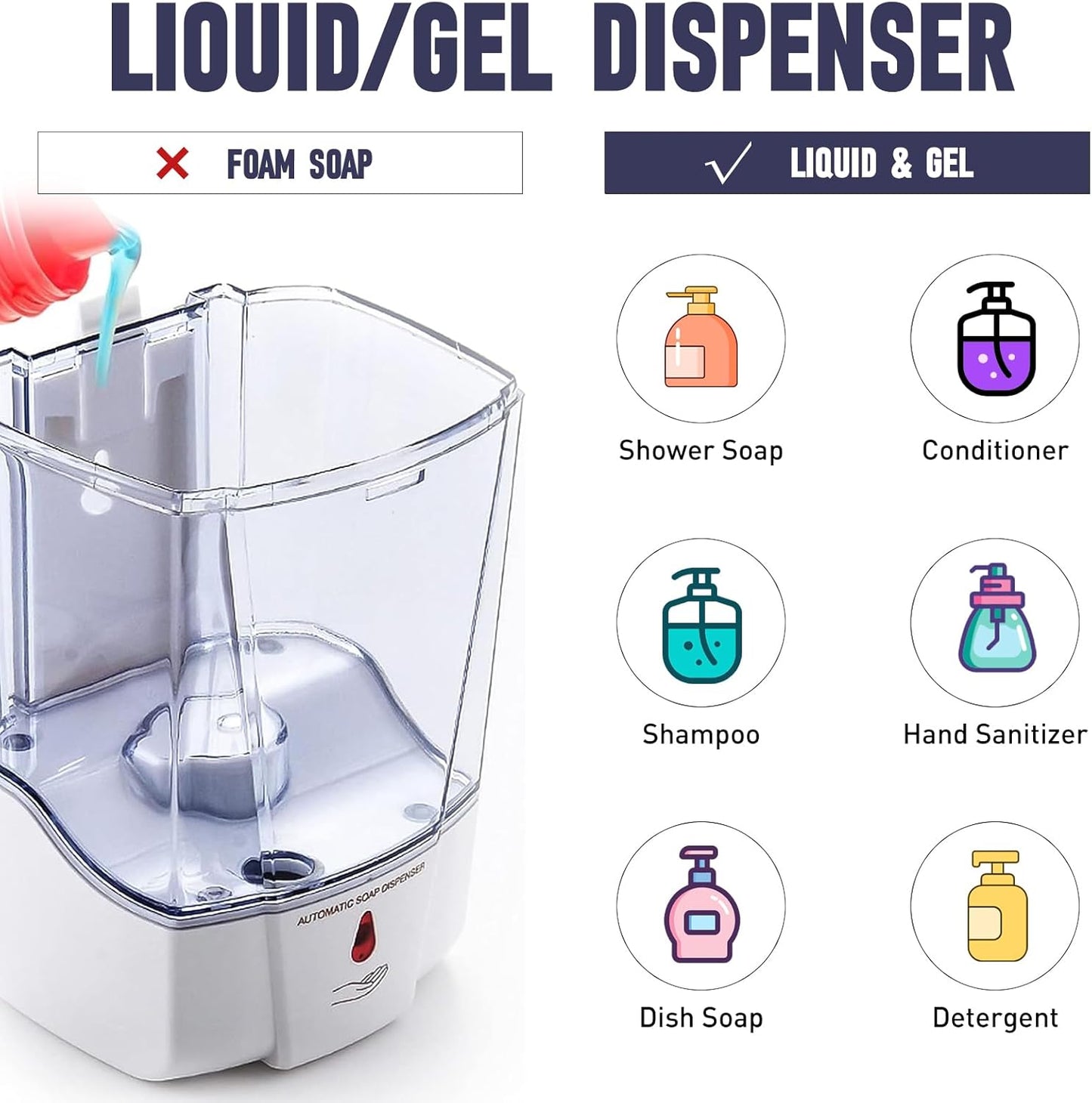 Automatic Soap Dispenser Wall Mount, Hand Sanitizer Dispenser 600ml Gel Liquid Touchless Hand Soap for Home Hospital School Office,Gold