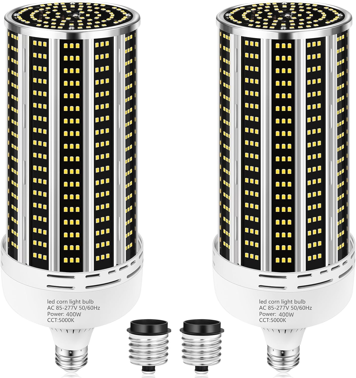 2 Pack 400W LED Corn Light Bulb,3850W Equivalent Commercial Grade 59000LM 5000K Daylight E26/E39 Medium/Mogul Base LED Lamp,Large Area Lights for Outdoor Indoor Garage Warehouse Gym Bay Light
