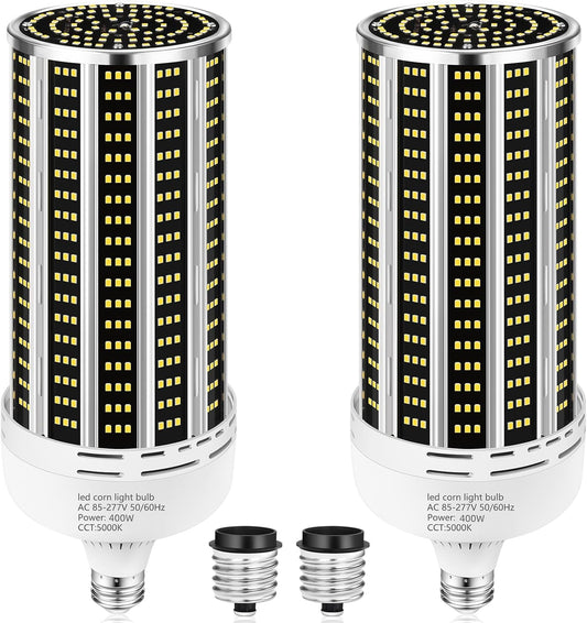 2 Pack 400W LED Corn Light Bulb,3850W Equivalent Commercial Grade 59000LM 5000K Daylight E26/E39 Medium/Mogul Base LED Lamp,Large Area Lights for Outdoor Indoor Garage Warehouse Gym Bay Light
