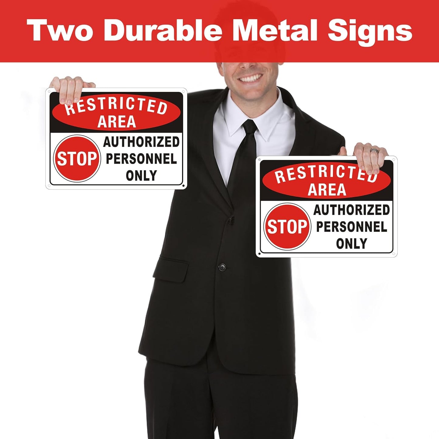 (2 Pack) Restricted Area Sign, Authorized Personnel Only Do Not Enter signs, 10 x 7 Inches Aluminum UV Protected Weatherproof and Easy to Install