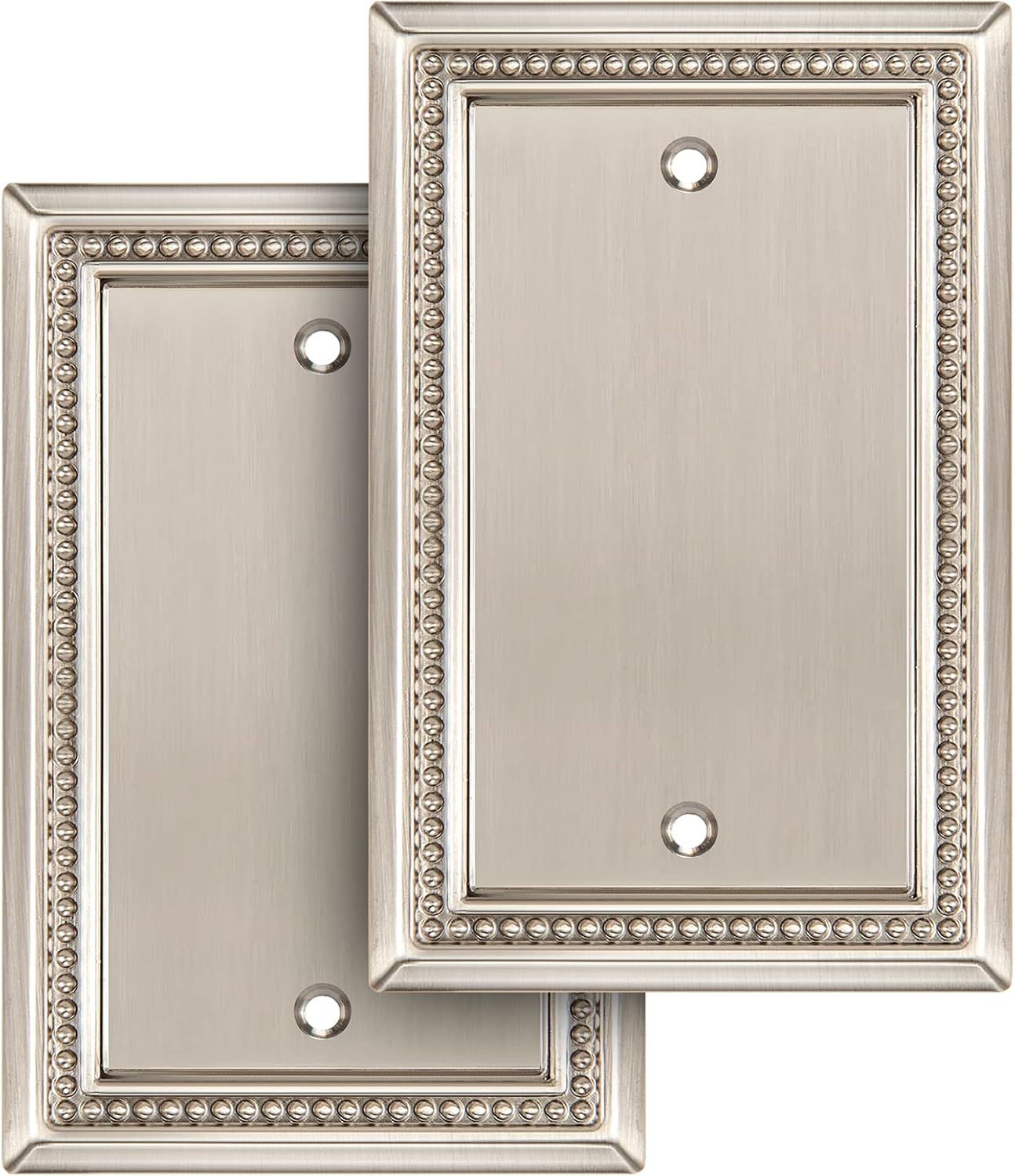 Henne Bery Sunken Pearls Heavy Duty Decorative Wall Plate Switch Plate Outlet Cover (Single Blank, 2 Pack, Satin Nickel)