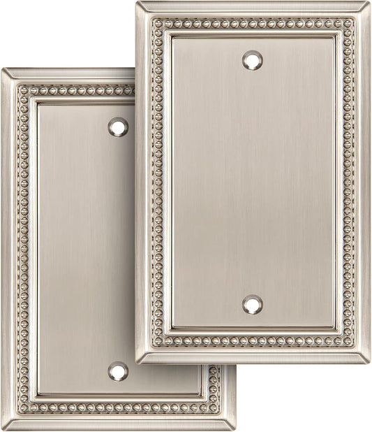 Henne Bery Sunken Pearls Heavy Duty Decorative Wall Plate Switch Plate Outlet Cover (Single Blank, 2 Pack, Satin Nickel)
