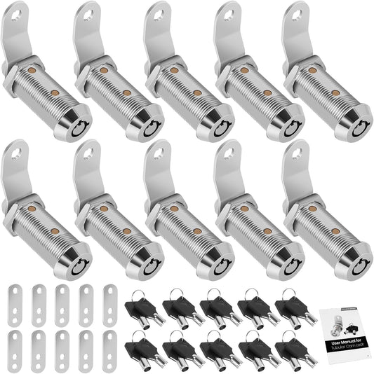 10Pack Cabinet Lock with Keys, 1-1/2" RV Storage Locks Keyed Alike, RV Locks for Storage Door, Camper Toolbox RV Cam Locks with Manual (Chrome - 10 Pack, 1-1/2 Inch)