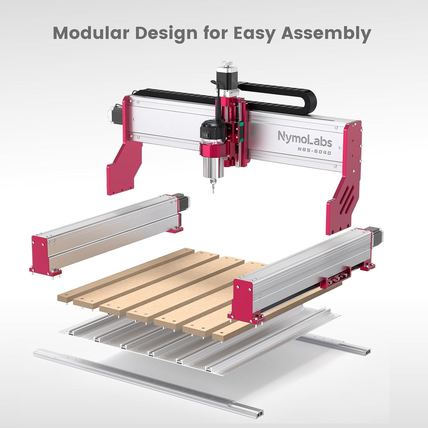 NBS-6040 CNC Router Machine with Custom-Made 710W 7000-30000 RPM Trim Router Spindle & ER-11 Collet, Linear Rails & Ball Screws on 3-axis, Engraving for Wood Acrylic Aluminum