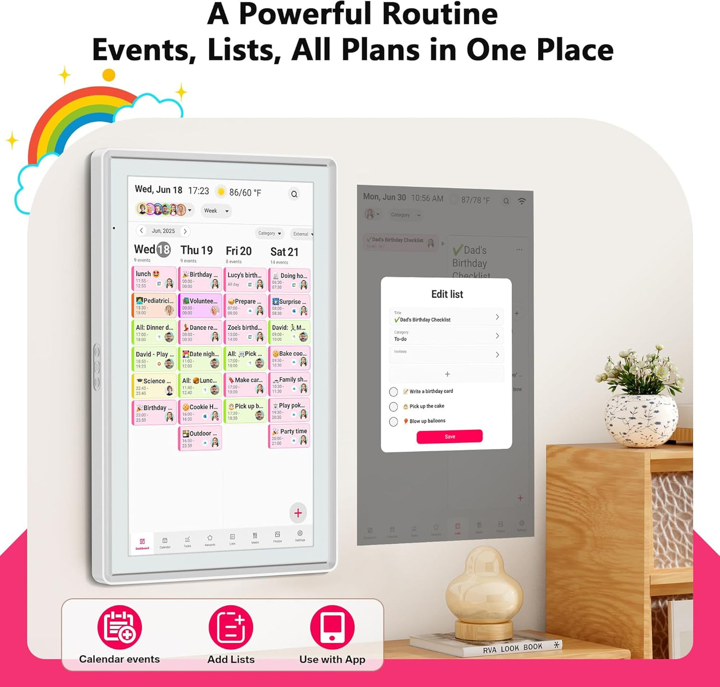 21.5 Inch Family Digital Calendar - Chore Chart, Meal Planner, Photo Display, FHD Interactive Touchscreen with LED Reminder, Wall & Desk Mount Smart Electronic Planner