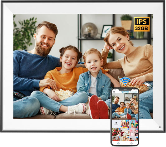 17" Digital Picture Frame Large-WiFi-Photo-Frame - 1280 * 960 FHD Touchscreen Display, 32GB Electronic Frame, Wall Mounted, Load Photos and Videos from Phone via App Email, Free Cloud, Gifts for Mom