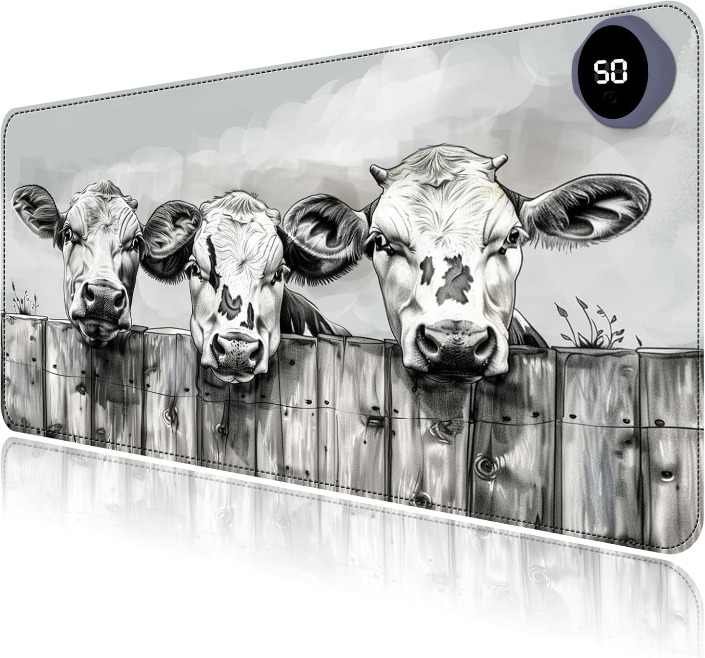 Heated Mouse Pad with 3 Levels Heated & 3 Hours Auto Shut-Off Mouse Pad for Warming Hands in Office Home, 31.5" x 13"Large Safe Desk Mat Hand Warmer，Three Lovely Cows
