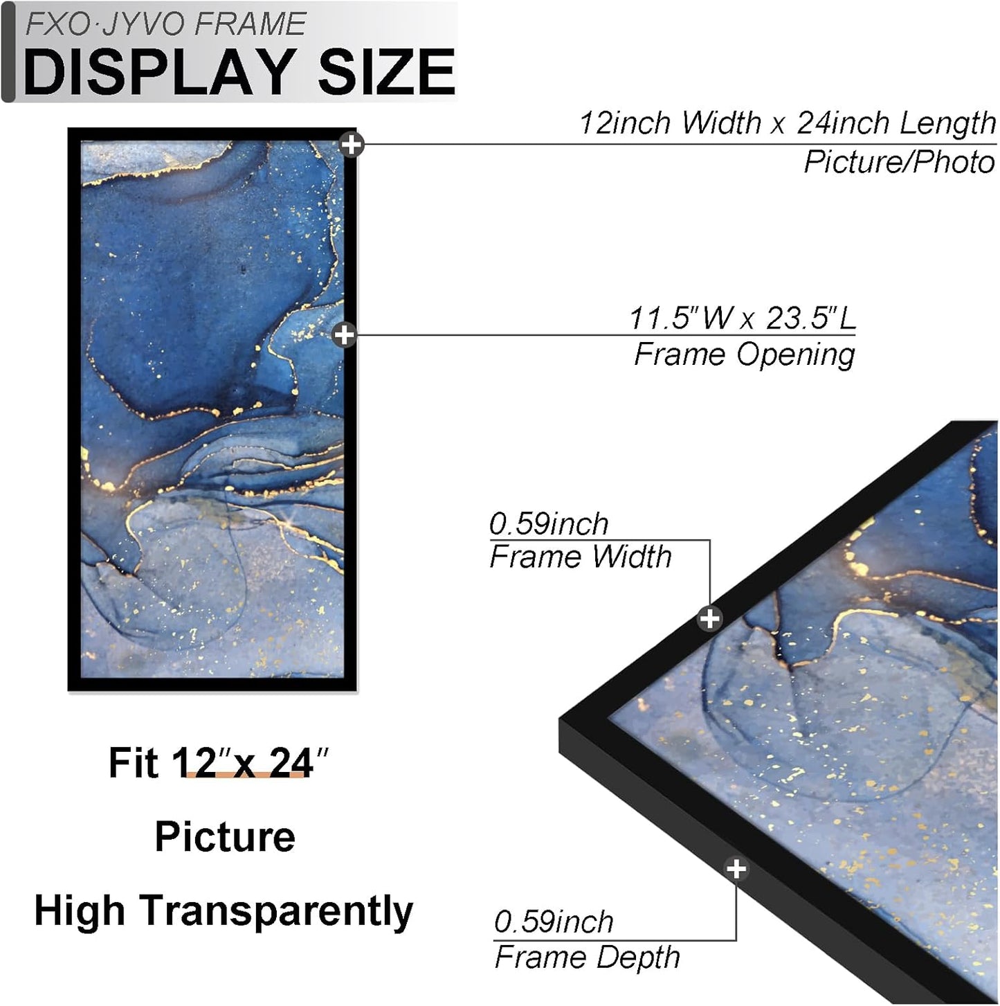 12x24 Picture Frame, Black Frame for 12 x 24 Inch Picture Poster Photo, Light Weight and High Transparent 12 by 24 Frame for Wall - 1 Pack/Black/12 x24