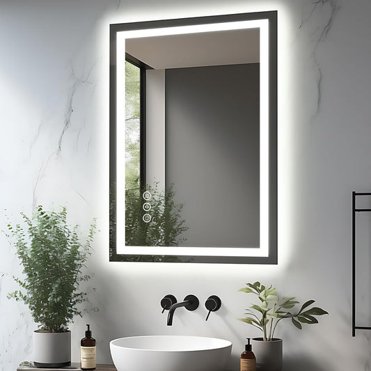 20"x28" LED Bathroom Mirrors for Wall, Front and Backlit Mirror, Anti-Fog Vanity Mirror with Lights, Stepless 3 Colors Dimmable Smart Lighted Mirror(Horizontal/Vertical)