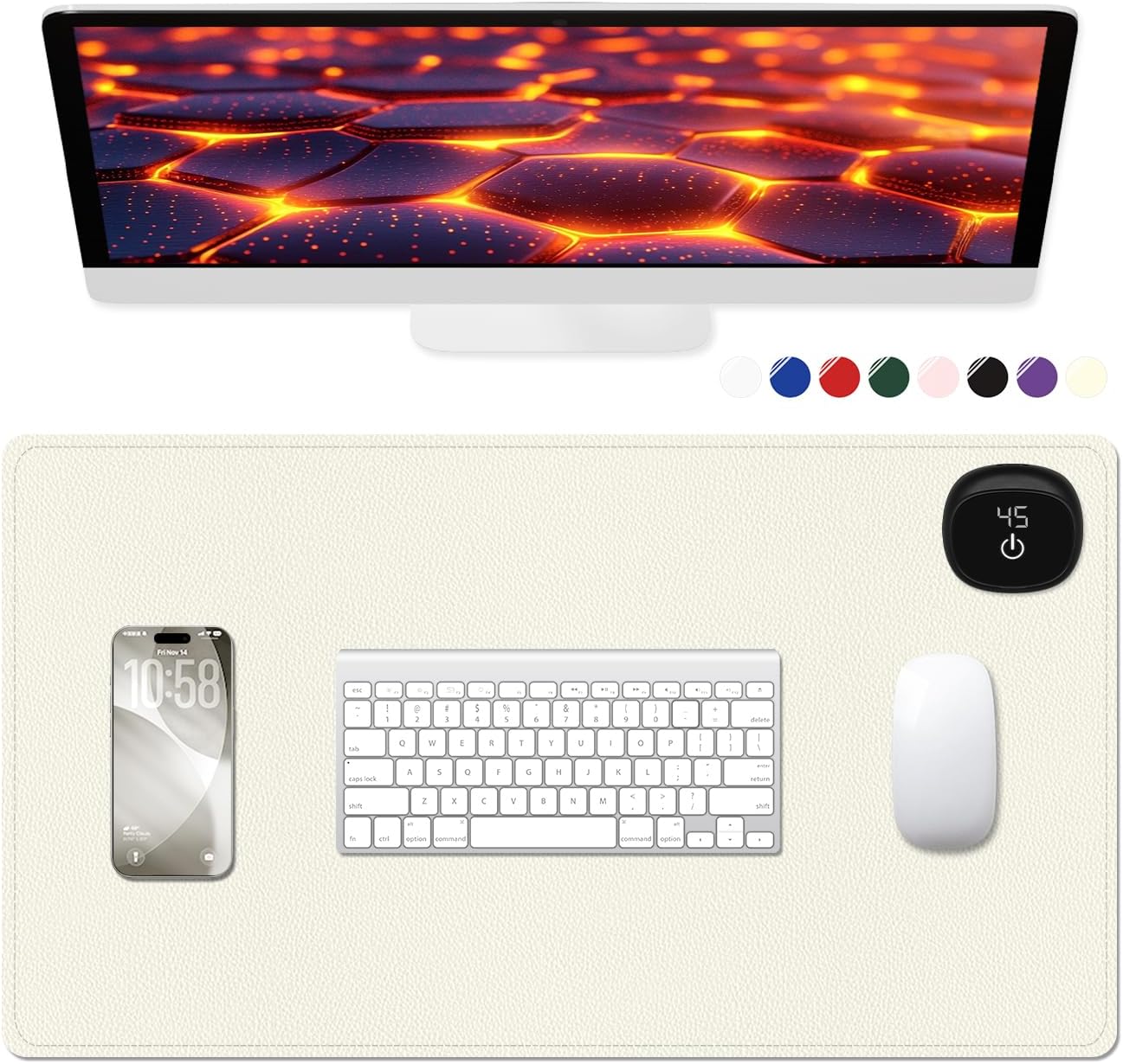 Heated Desk Pad, 23.6" x 14.2" Leather Non-Slip Warm Desk Pad, Large Mouse Mat with 3 Levels Heating & 3 Hours Auto Shut-Off, Hand and Foot Warmer for Office, Home, Apricot