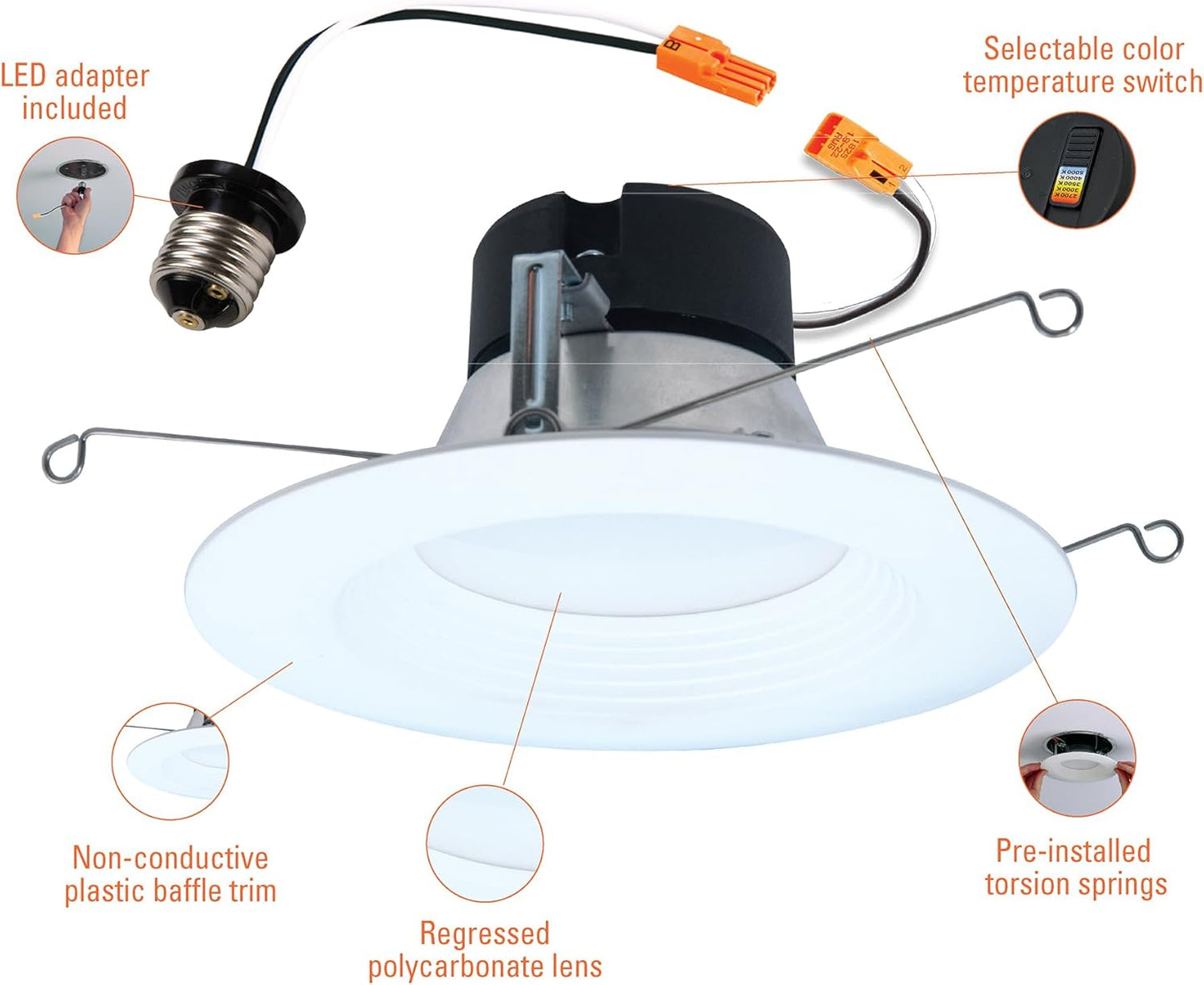 HALO 5 inch / 6 inch LED Recessed Light Trim 750 Lumens Dimmable Baffle Can Light with 5 Color Temperatures for Ceiling Indoor Outdoor Shower LT56079FS1EWHR