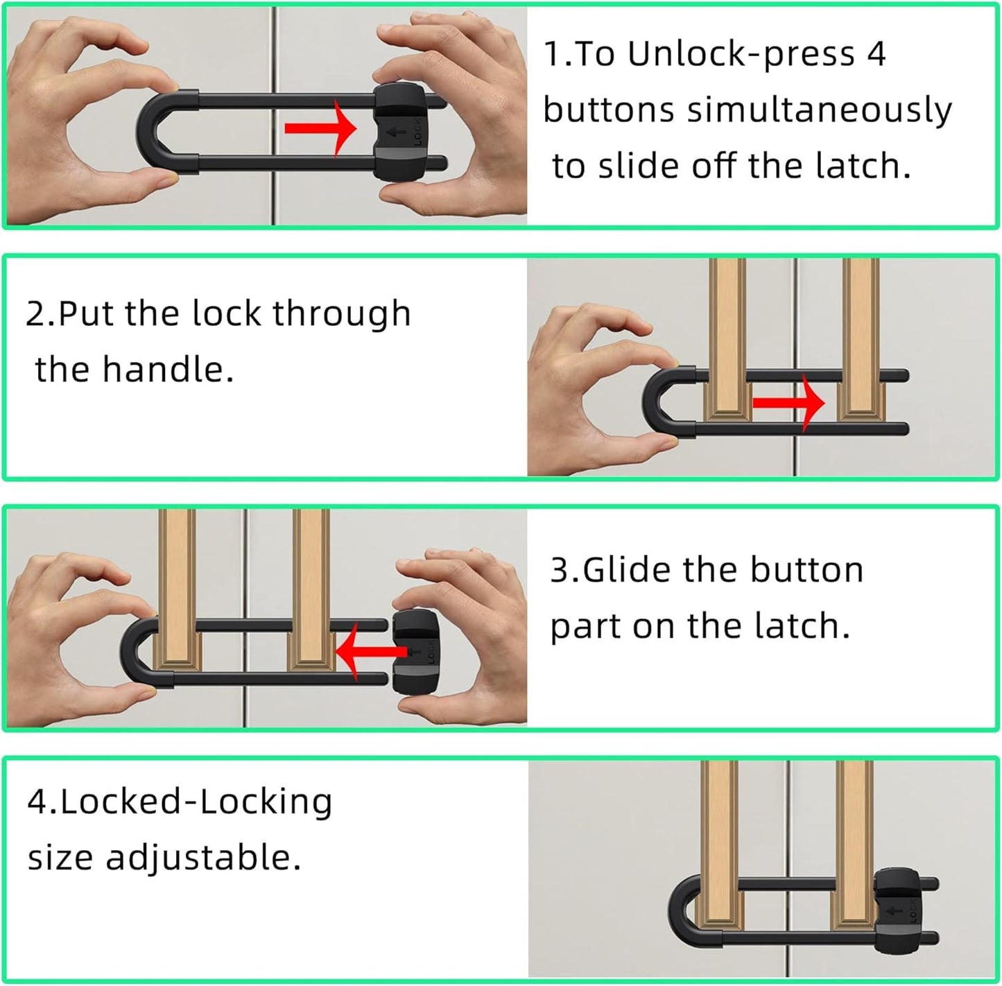 (3 pack white) 4 button Cabinet Locks, U-Shaped Proofing Drawers Safety Child Locks Adjustable, for Wardrobe,Kitchen,Bathroom,Drawer,Fridge,Cupboard Doors Knobs & Handles