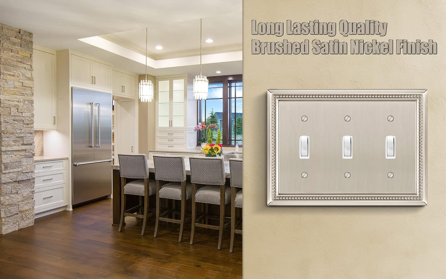 Henne Bery Sunken Pearls Heavy Duty Decorative Wall Plate Switch Plate Outlet Cover (Triple Toggle, Satin Nickel)